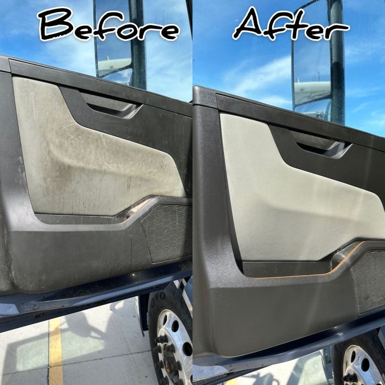 Sleeper truck steam cleaning seats and carpet — owner operator detailing Chicago